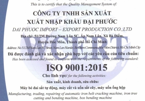 Đại Phước đạt chứng nhận là hệ thống quản lý chất lượng theo tiêu chuẩn của WCERT – ISO 9001:2015